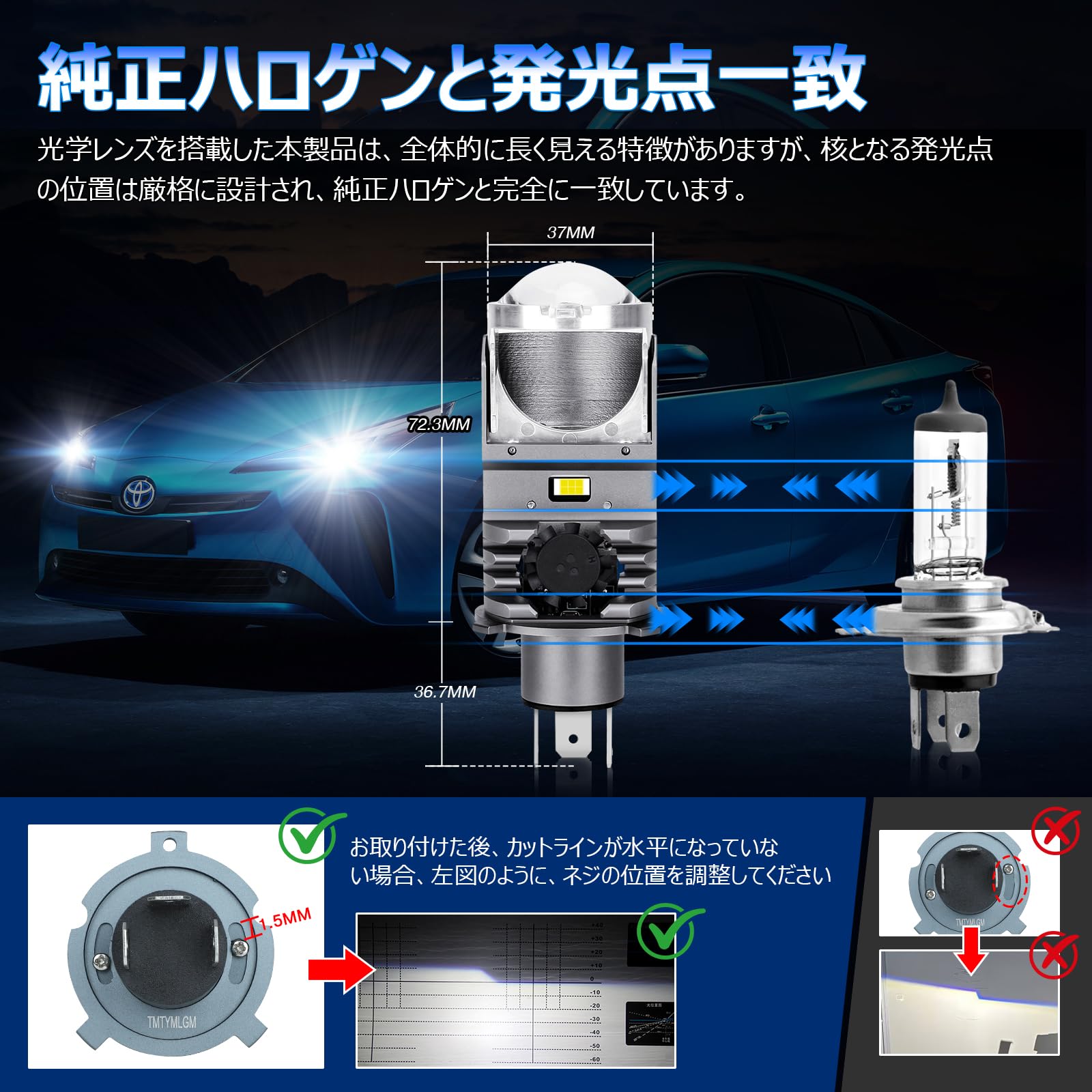 Amazon | 【新型プロジェクター式爆光】Opplight H4 LED ヘッドライト